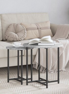 VidaXL 2-delige Bijzettafelset hout en metaal grijs sonoma eikenkleur