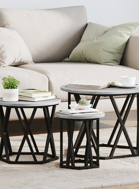 VidaXL 3-delige Bijzettafelset bewerkt hout grijs sonoma eikenkleurig