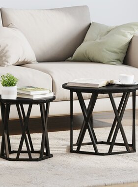 VidaXL 2-delige Bijzettafelset bewerkt hout zwart eikenkleurig