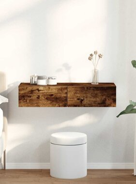 VidaXL Wandschap met lades 80x33x17 cm bewerkt hout gerookt eikenkleur