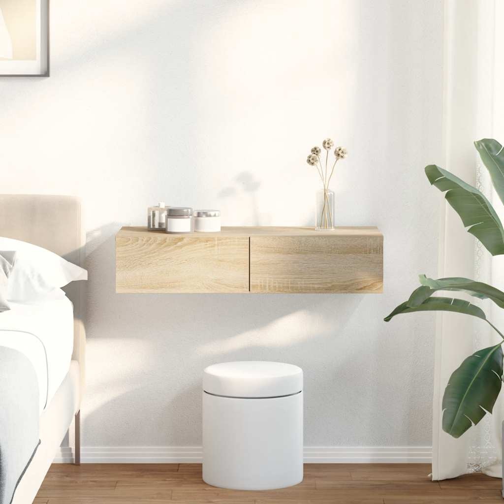 VidaXL Wandschap met lades 80x33x17 cm bewerkt hout sonoma eikenkleur