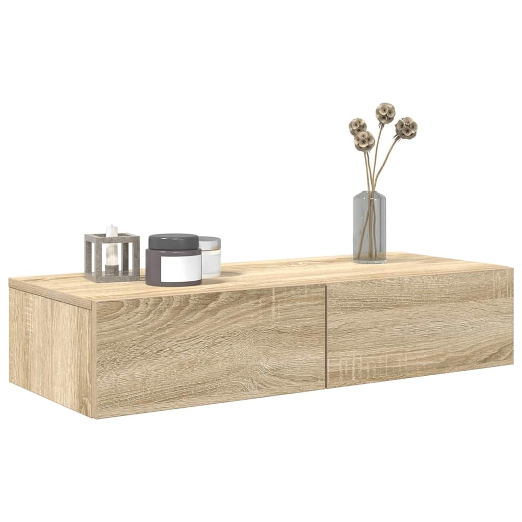 VidaXL Wandschap met lades 80x33x17 cm bewerkt hout sonoma eikenkleur
