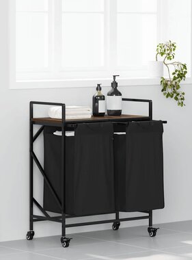 VidaXL Wasmand 2 vakken met planken bruin eikenkleurig