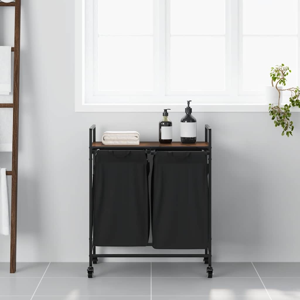 VidaXL Wasmand 2 vakken met planken bruin eikenkleurig