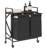 VidaXL Wasmand 2 vakken met planken bruin eikenkleurig