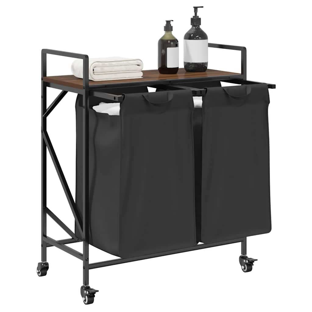 VidaXL Wasmand 2 vakken met planken bruin eikenkleurig