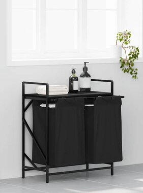 VidaXL Wasmand 2 vakken met plank zwart eikenkleurig