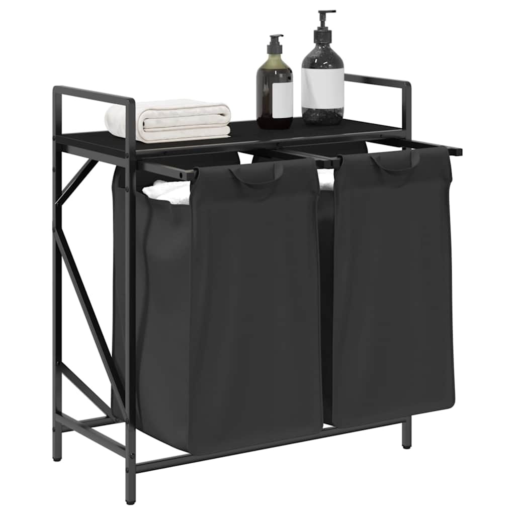 VidaXL Wasmand 2 vakken met plank zwart eikenkleurig