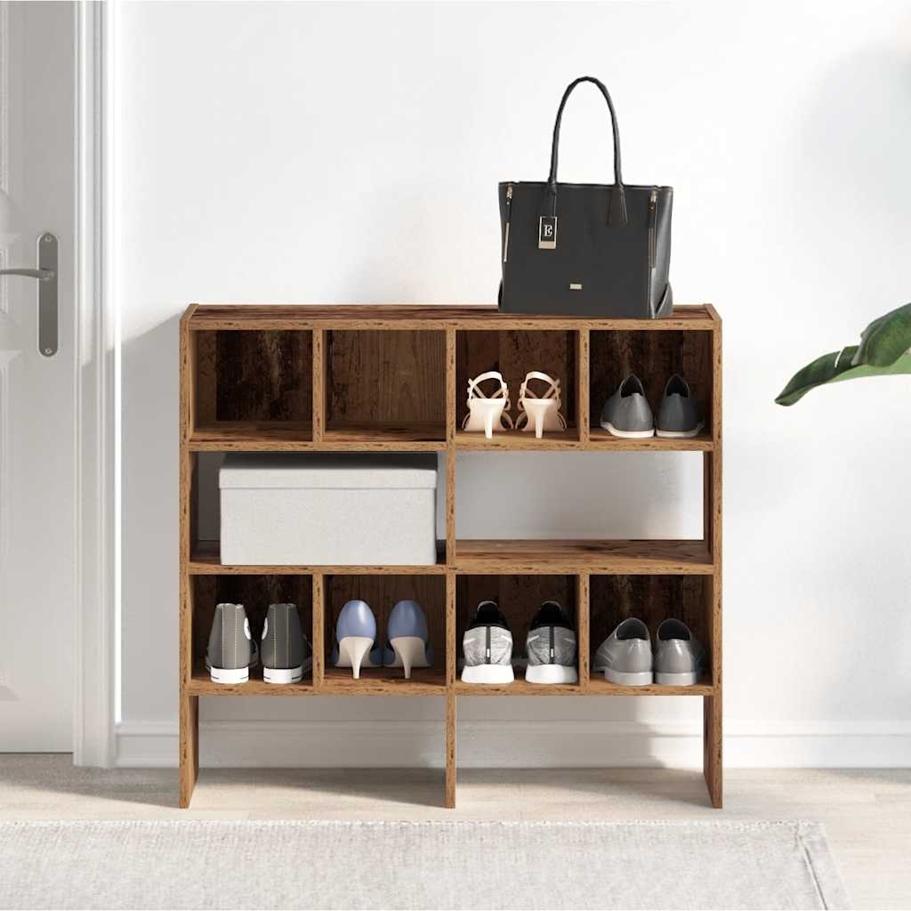 VidaXL Schoenenrekken 2 st stapelbaar 89,5x30x40 cm oud houtkleurig