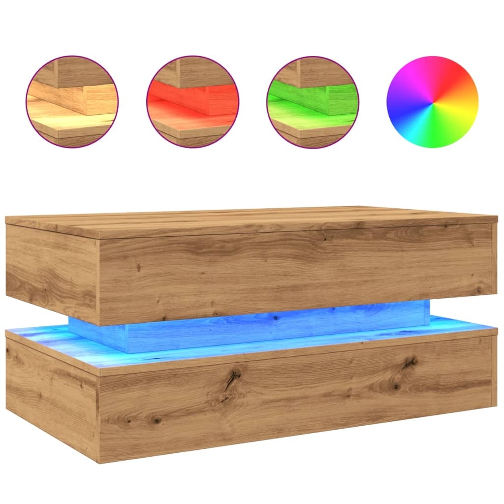 VidaXL Salontafel met LED-verlichting 90x50x40cm artisanaal eikenkleur