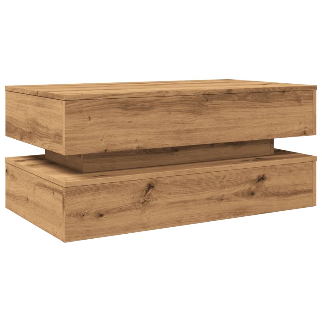 VidaXL Salontafel met LED-verlichting 90x50x40cm artisanaal eikenkleur