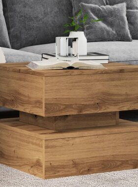VidaXL Salontafel met LED-verlichting 50x50x40cm artisanaal eikenkleur