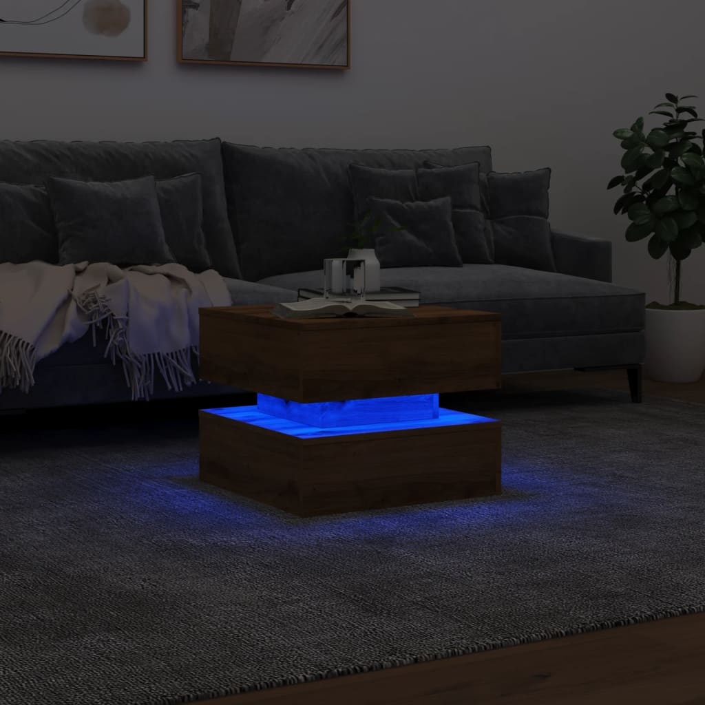 VidaXL Salontafel met LED-verlichting 50x50x40cm artisanaal eikenkleur