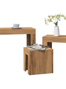 VidaXL 3-delige Tafeltjesset bewerkt hout artisanaal eikenkleurig