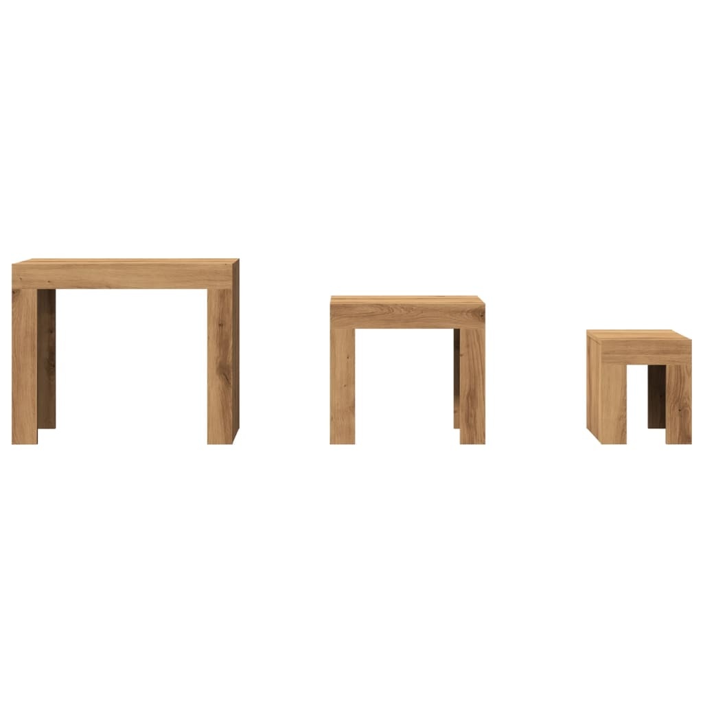 VidaXL 3-delige Tafeltjesset bewerkt hout artisanaal eikenkleurig