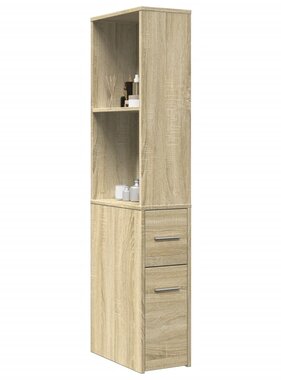 VidaXL Badkamerkast smal met wielen bewerkt hout sonoma eikenkleurig