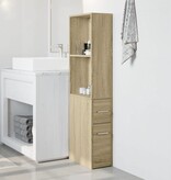 VidaXL Badkamerkast smal met wielen bewerkt hout sonoma eikenkleurig