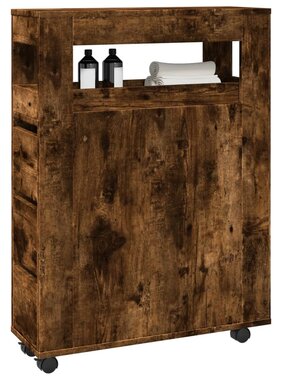 VidaXL Badkamerkast smal met wielen bewerkt hout gerookt eikenkleurig
