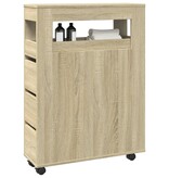 VidaXL Badkamerkast smal met wielen bewerkt hout sonoma eikenkleurig