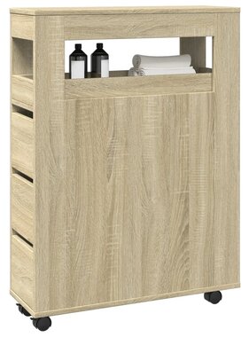 VidaXL Badkamerkast smal met wielen bewerkt hout sonoma eikenkleurig