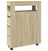 VidaXL Badkamerkast smal met wielen bewerkt hout sonoma eikenkleurig