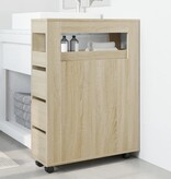 VidaXL Badkamerkast smal met wielen bewerkt hout sonoma eikenkleurig