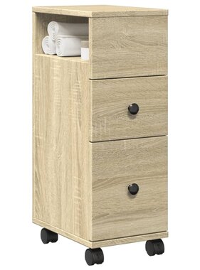 VidaXL Badkamerkast smal met wielen bewerkt hout sonoma eikenkleurig