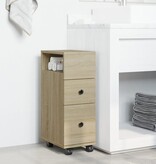 VidaXL Badkamerkast smal met wielen bewerkt hout sonoma eikenkleurig