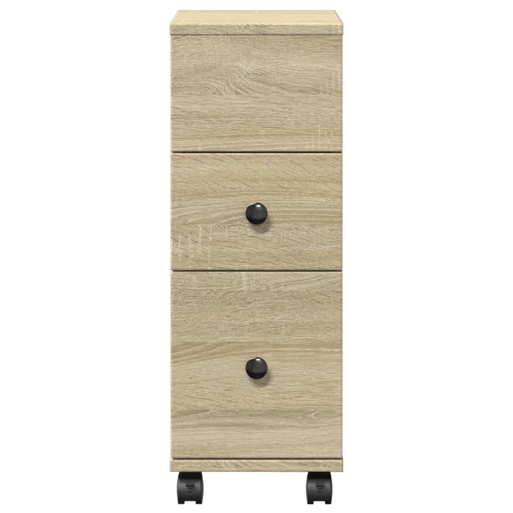 VidaXL Badkamerkast smal met wielen bewerkt hout sonoma eikenkleurig