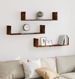 VidaXL Wandschappen 3 st 80x18x18 cm bewerkt hout gerookt eikenkleurig
