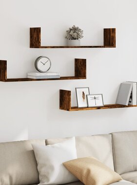 VidaXL Wandschappen 3 st 80x18x18 cm bewerkt hout gerookt eikenkleurig