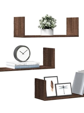 VidaXL Wandschappen 3 st 58x18x18 cm bewerkt hout bruin eikenkleurig