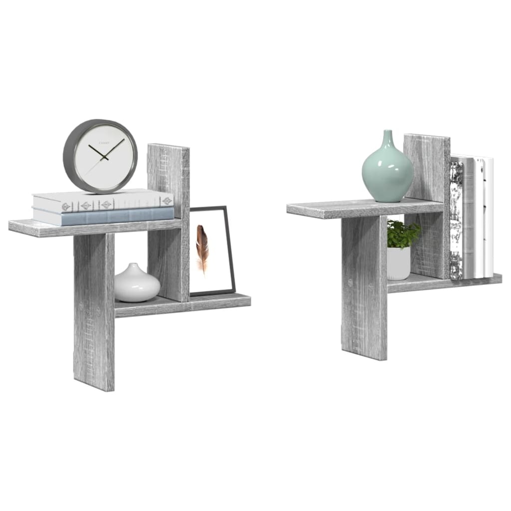 VidaXL Wandschappen 2 st 38x12x38 cm bewerkt hout grijs sonoma eiken