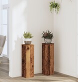 VidaXL Plantenstandaards 2 st 17x17x60 cm bewerkt hout oud houtkleurig