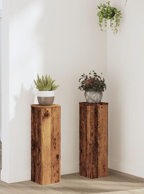 VidaXL Plantenstandaards 2 st 17x17x60 cm bewerkt hout oud houtkleurig