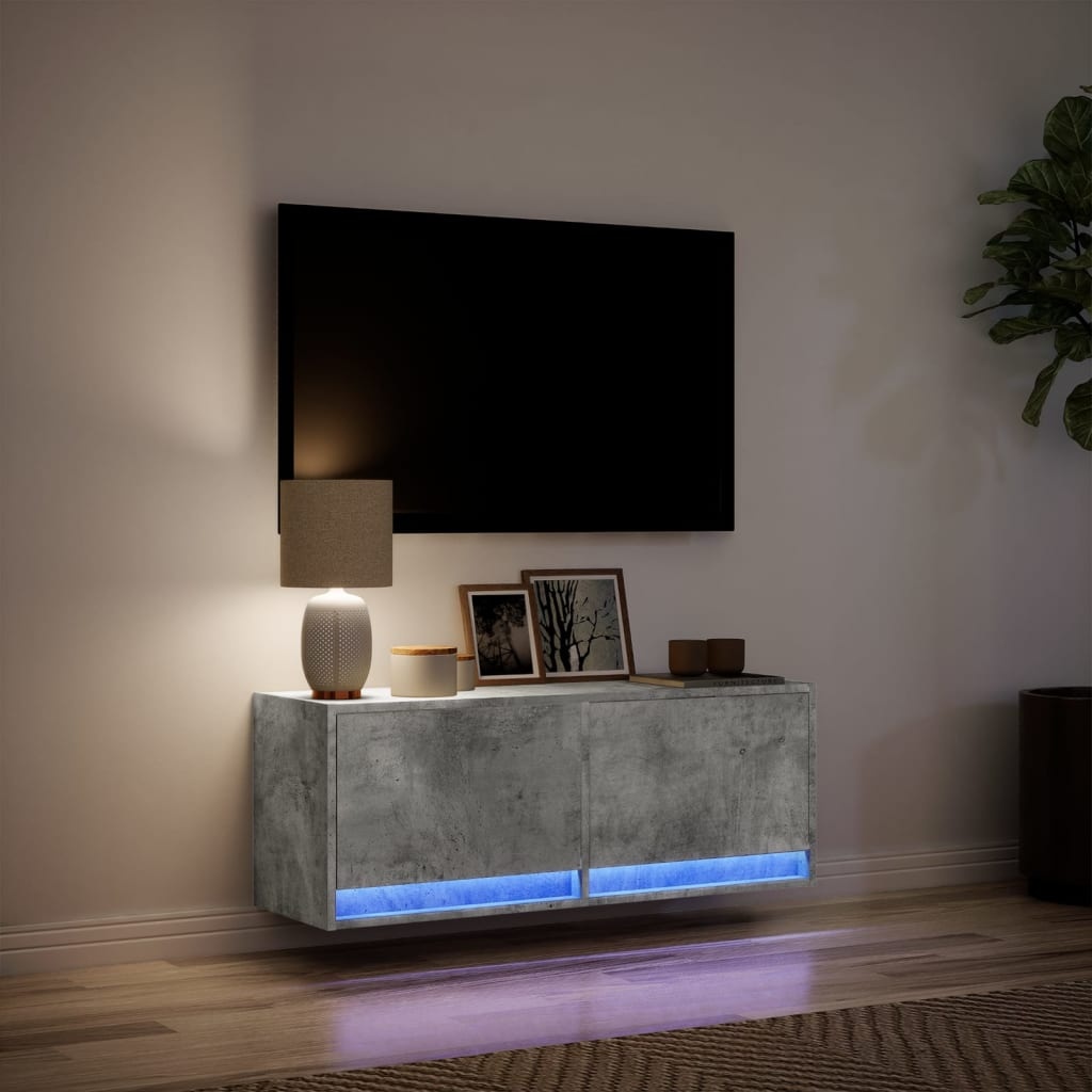 VidaXL Tv-wandmeubel met LED-verlichting 100x31x35 cm betongrijs