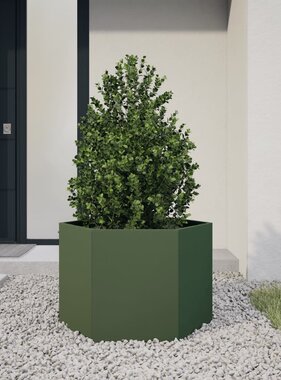 VidaXL Plantenbak zeshoek 69x60x45 cm staal olijfgroen