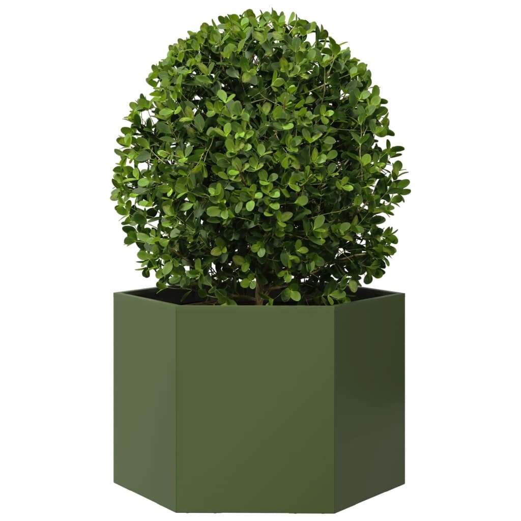 VidaXL Plantenbak zeshoek 69x60x45 cm staal olijfgroen