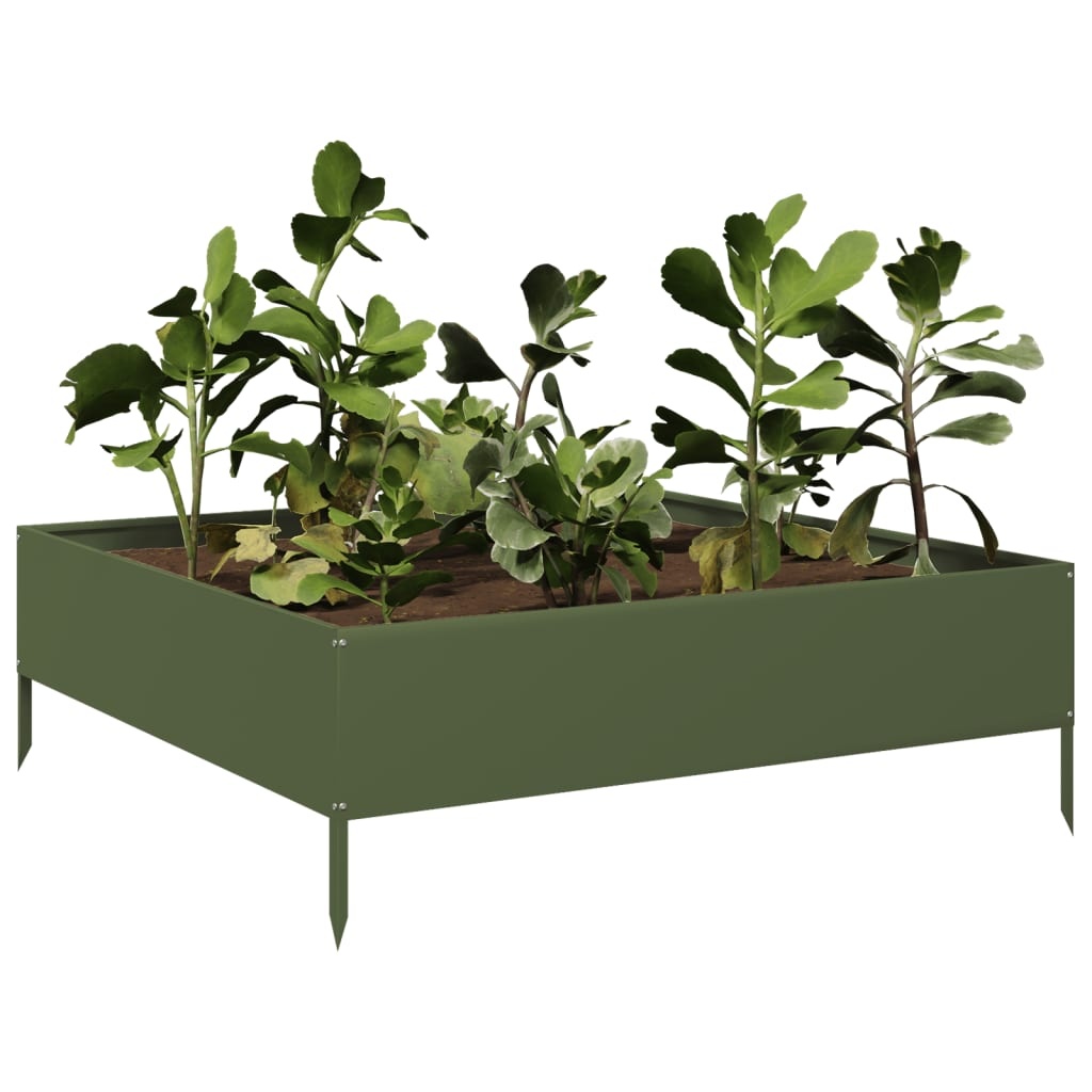 VidaXL Plantenbak verhoogd 100x100x33,5 cm staal olijfgroen