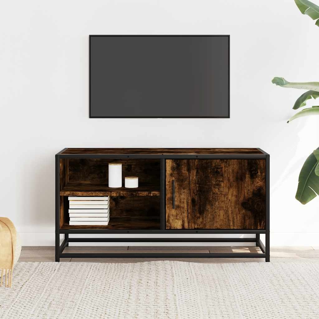 VidaXL Tv-meubel 80x34,5x40cm bewerkt hout metaal gerookt eikenkleurig