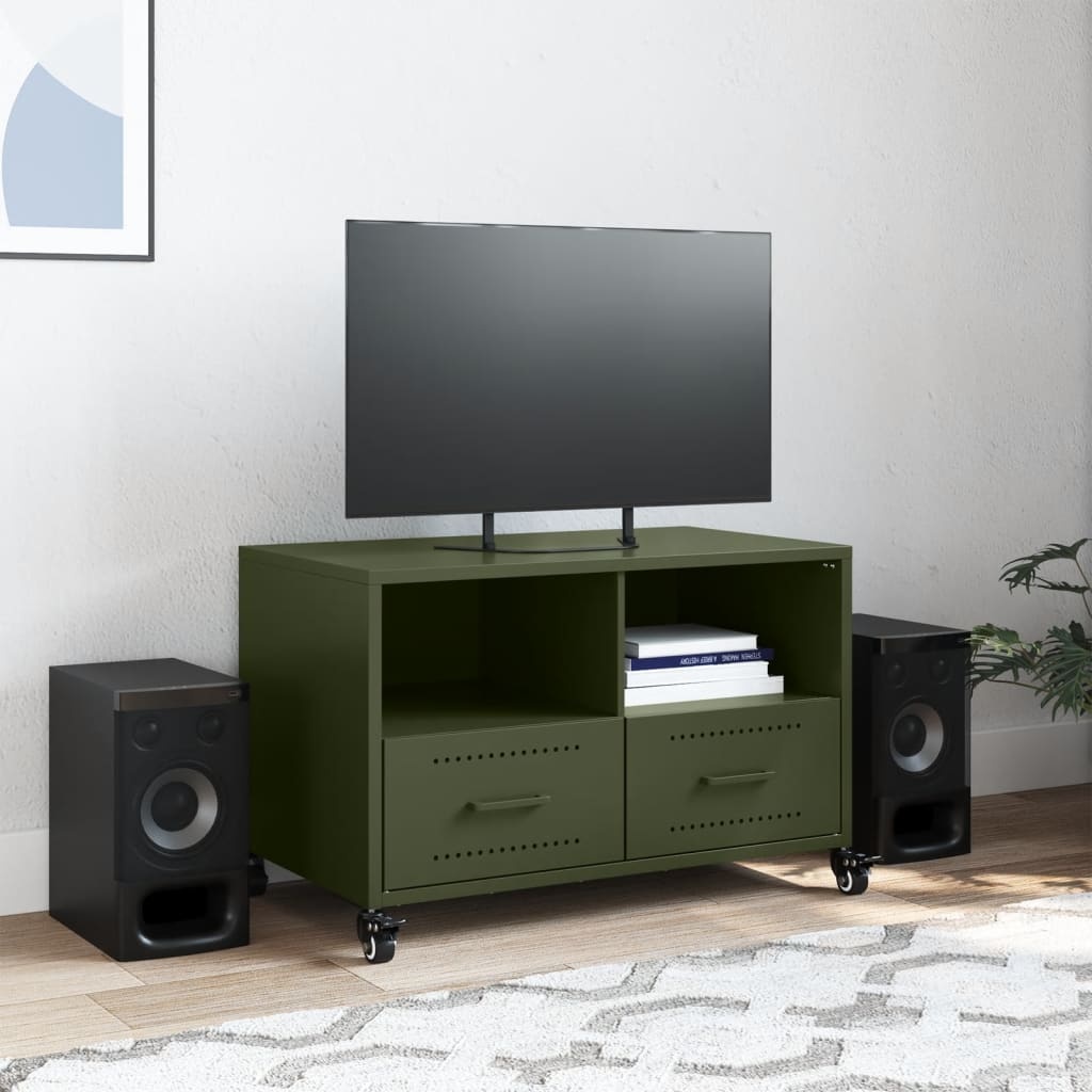 VidaXL Tv-meubel 68x39x43,5 cm staal olijfgroen