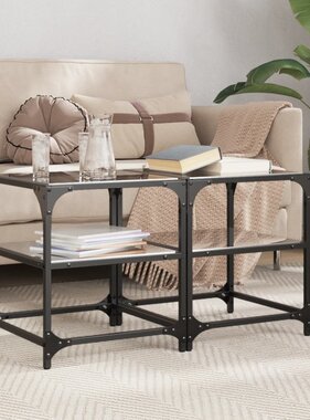 VidaXL Salontafels 2 st met zwart glazen blad 40x40x45 cm staal