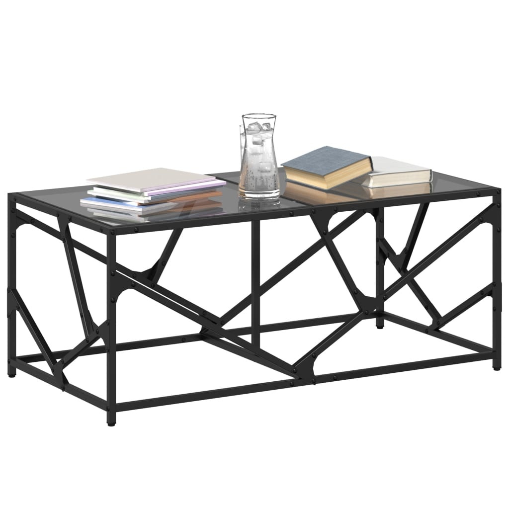 VidaXL Salontafel met zwart glazen blad 98,5x50x41 cm staal