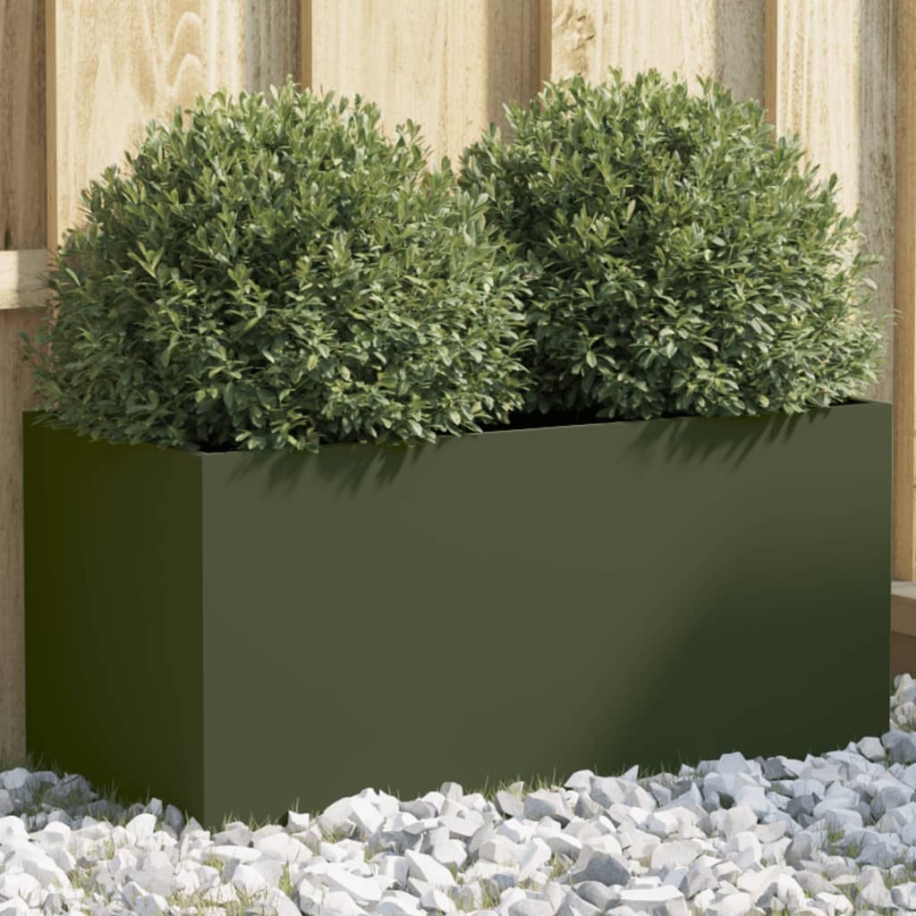 VidaXL Plantenbak 62x30x29 cm staal olijfgroen