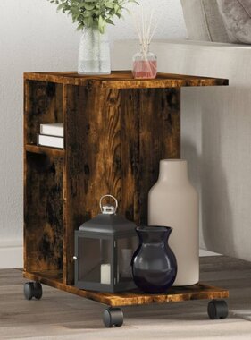 VidaXL Bijzettafel met wieltjes 50x30x55 cm hout gerookt eikenkleurig