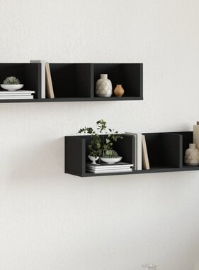 VidaXL Wandkasten 2 st 75x18x16,5 cm bewerkt hout zwart