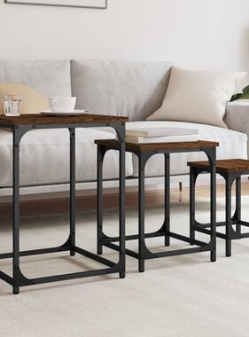 VidaXL 3-delige Tafeltjesset bewerkt hout bruin eikenkleur