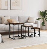 VidaXL 3-delige Tafeltjesset bewerkt hout bruin eikenkleur