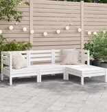 VidaXL Tuinbank 3-zits met voetenbank massief grenenhout wit