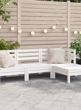 VidaXL Tuinbank 3-zits met voetenbank massief grenenhout wit